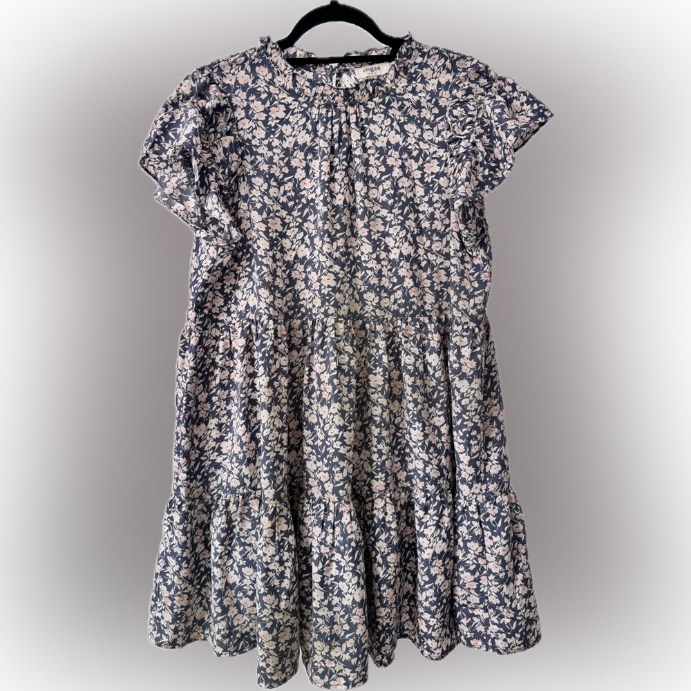 Umgee Navy and Peach Floral Babydoll Dress